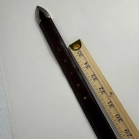 Tony Lama Mens 34" Western Brown Leather Belt Etched Metal Buckle Made in USA - Picture 6 of 8